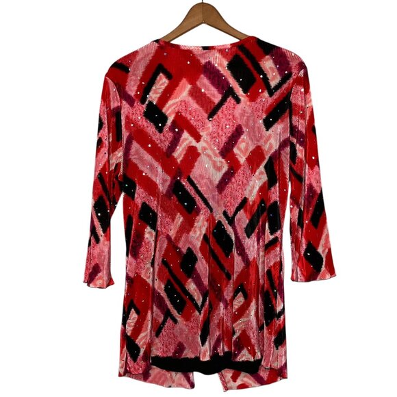 Vintage 00s‎ Y2K Essentials XL Red Black Shiny Pleated Embellished Babydoll Top - Picture 2 of 4